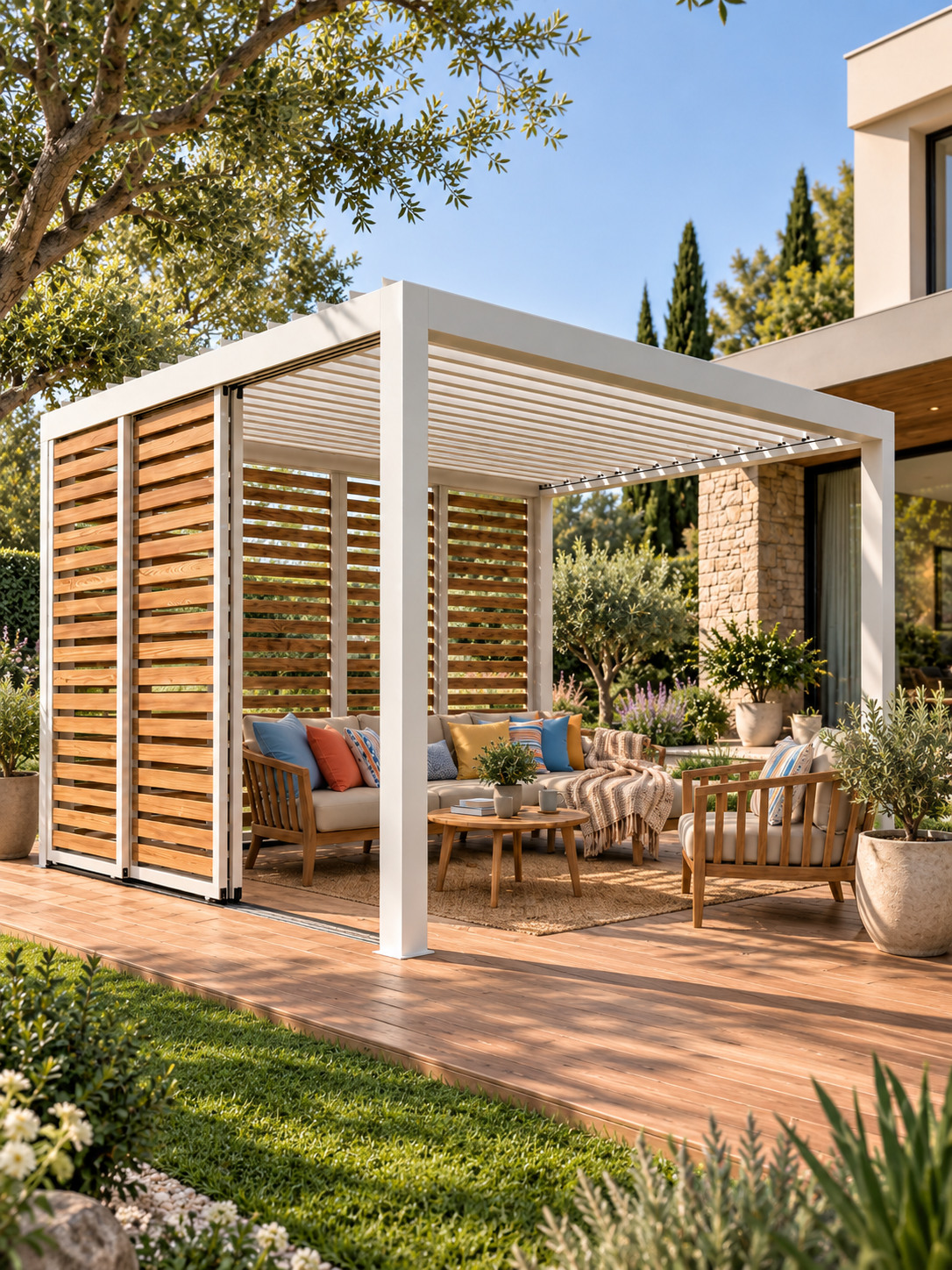 Panel decorativo corredero Tokio integrado en pérgola